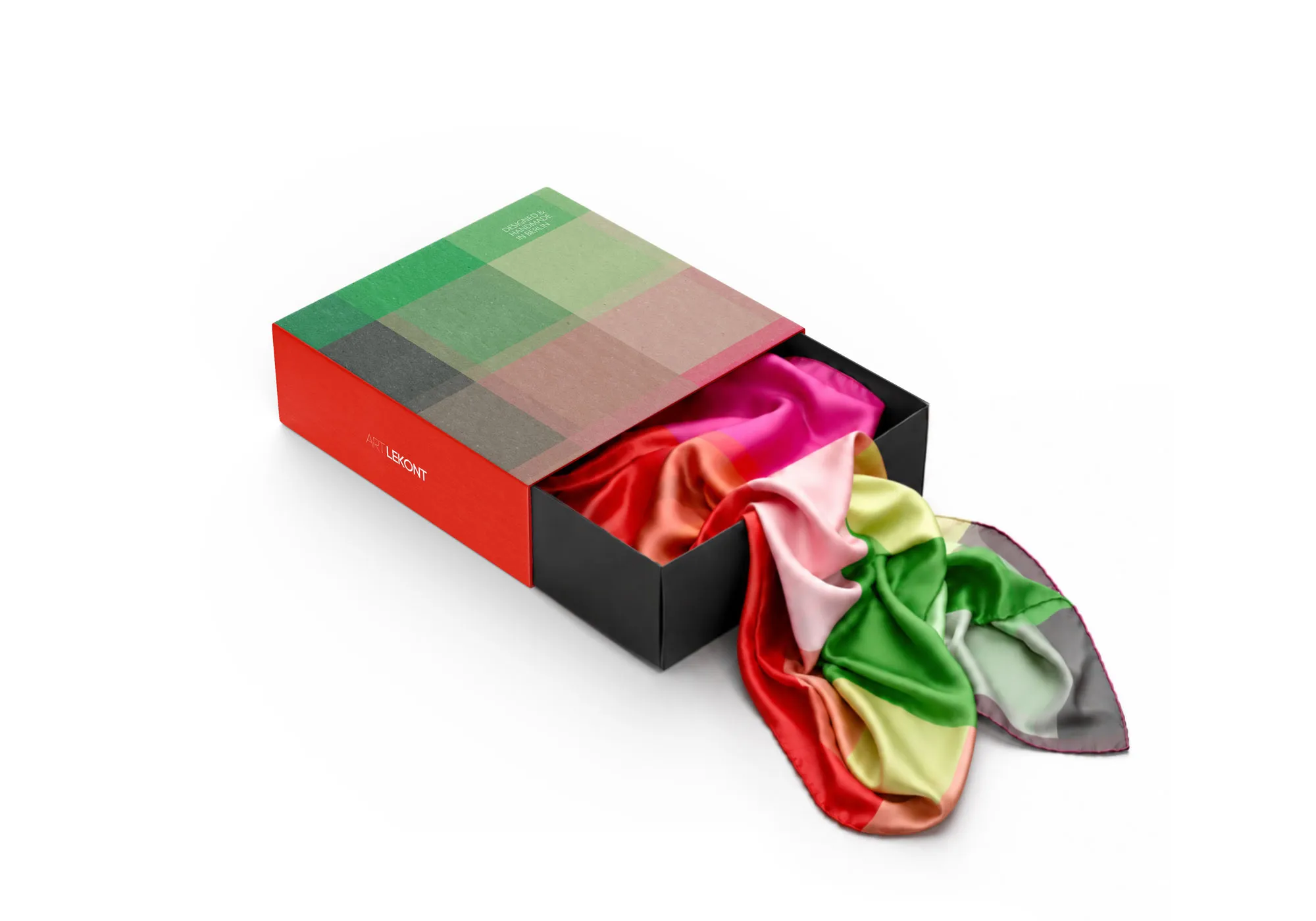 empegra - Hochwertiges Verpackungsdesign für einen Seidenschal mit farbigem Corporate Design