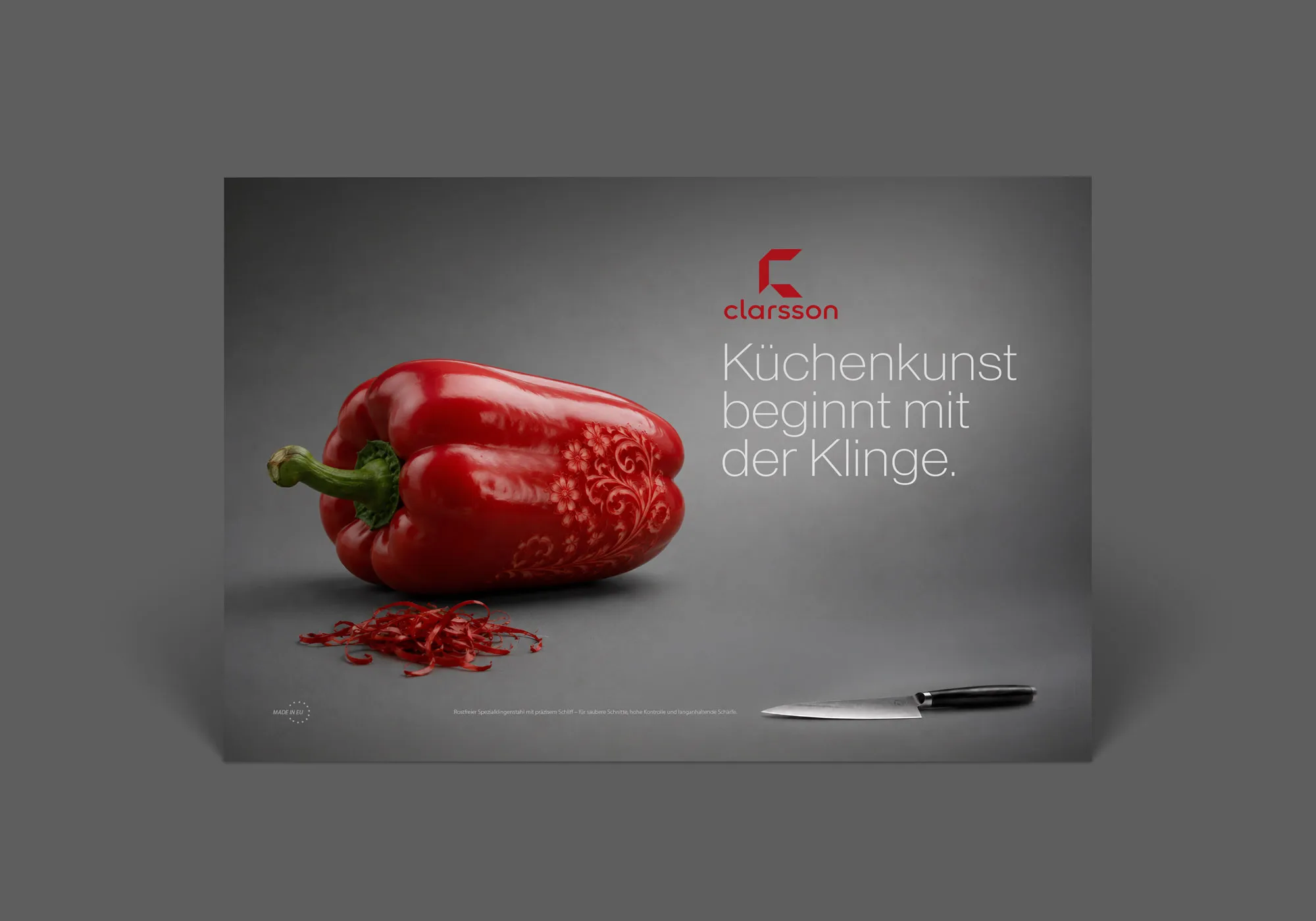 empegra - Werbeplakat für Küchenmesser mit roter Paprika als kreatives Produktmotiv